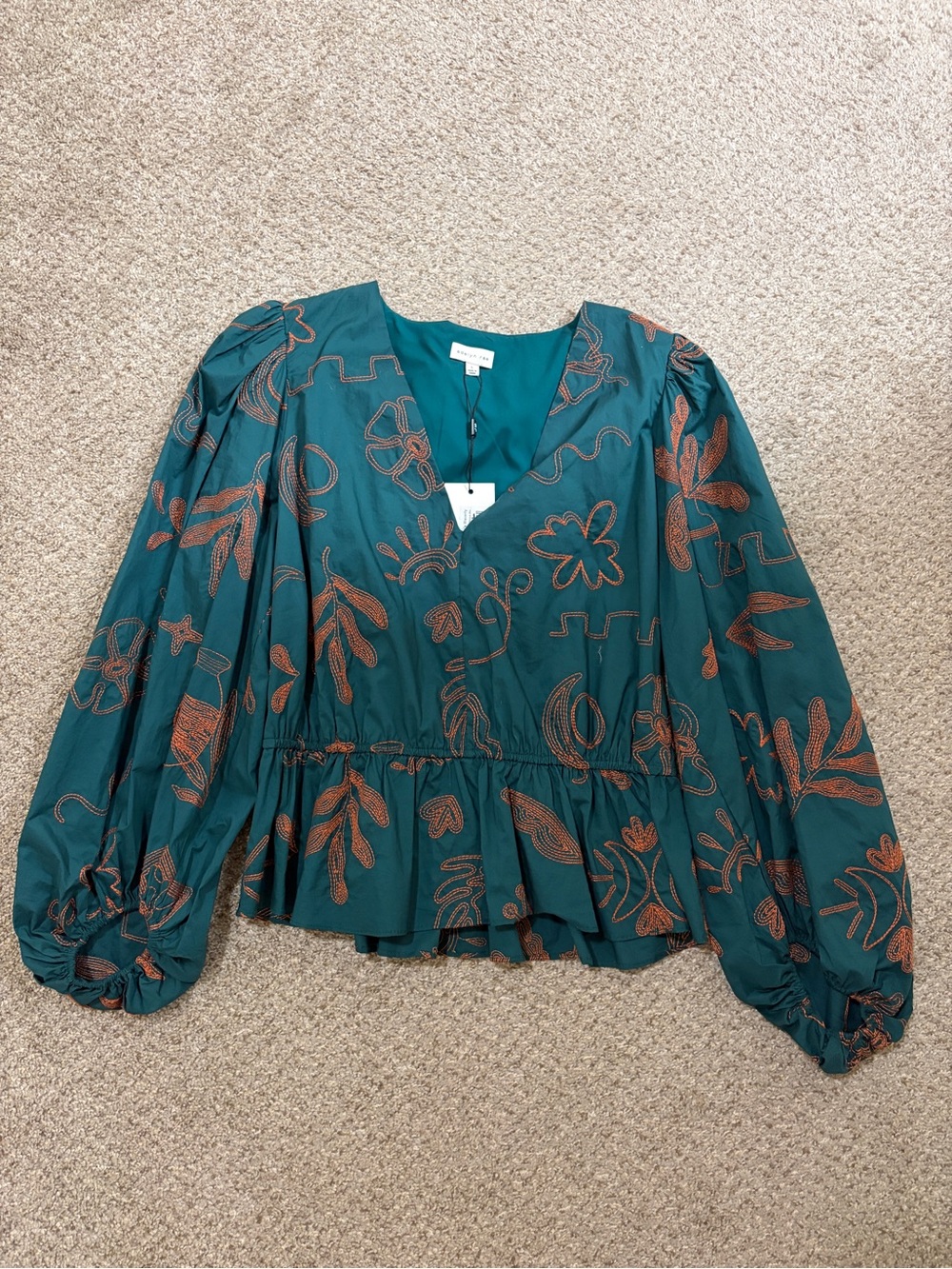 Adelyn Rae Teal Blouse with Rust Floral Print